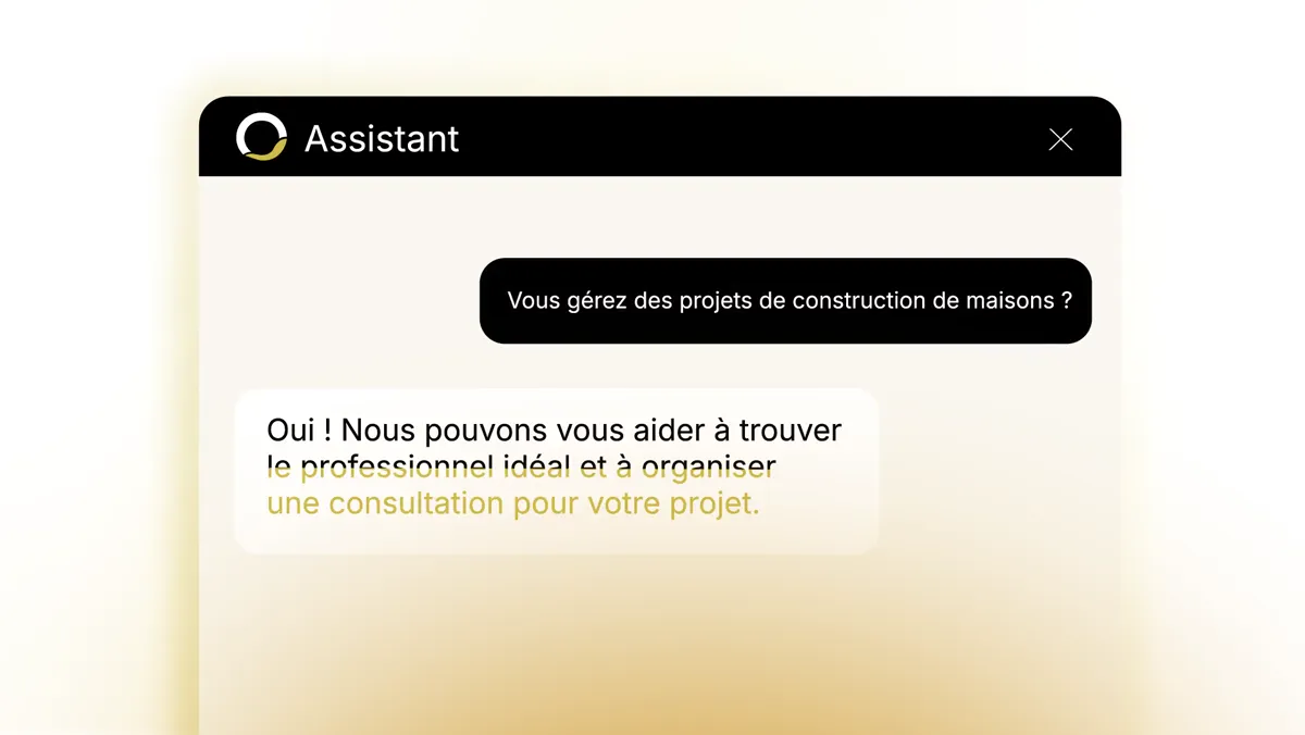 Assistant virtuel Oventys répondant dans une conversation sur mobile